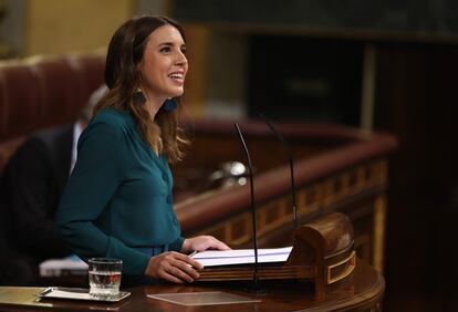 La ministra de Igualdad, Irene Montero, interviene este jueves en el Congreso.