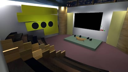 Vista interior de una de las salas de MadWorld, la primera escuela de formación en el metaverso.