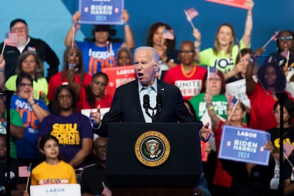 El presidente Joe Biden este sábado en su mitin en Filadelfia.