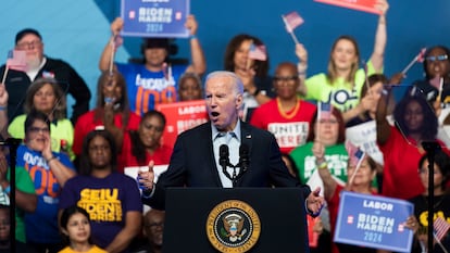 El presidente Joe Biden este sábado en su mitin en Filadelfia.
