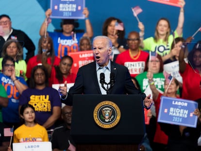 El presidente Joe Biden este sábado en su mitin en Filadelfia.