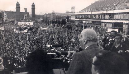 Josep Tarradellas, el día de su regreso a Barcelona, en 1977.