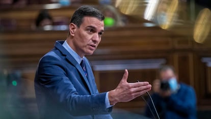 El presidente Pedro Sánchez, en la sesión plenaria donde se han tratado las relaciones con Marruecos y el cambio de posición del Gobierno español respecto al Sáhara.