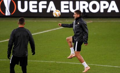 Carriço, en el entrenamiento del Sevilla en Lieja. 