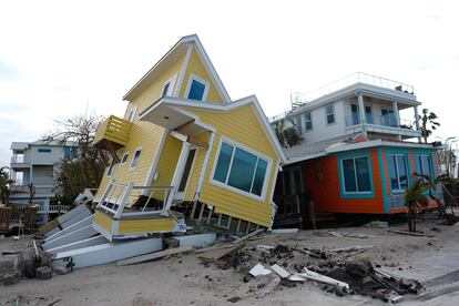 A home knocked down by Hurricane Milton on Anna Maria Island, Florida, on Thursday.