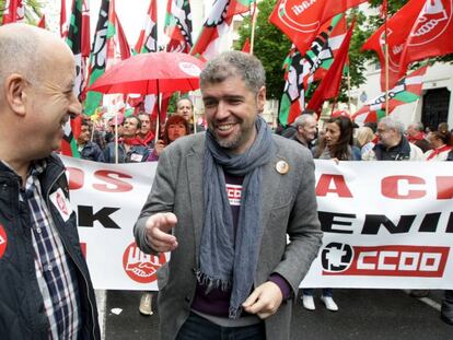 Raúl Arza de UGT y Unai Sordo de CC OO en un Primero de Mayo pasado.