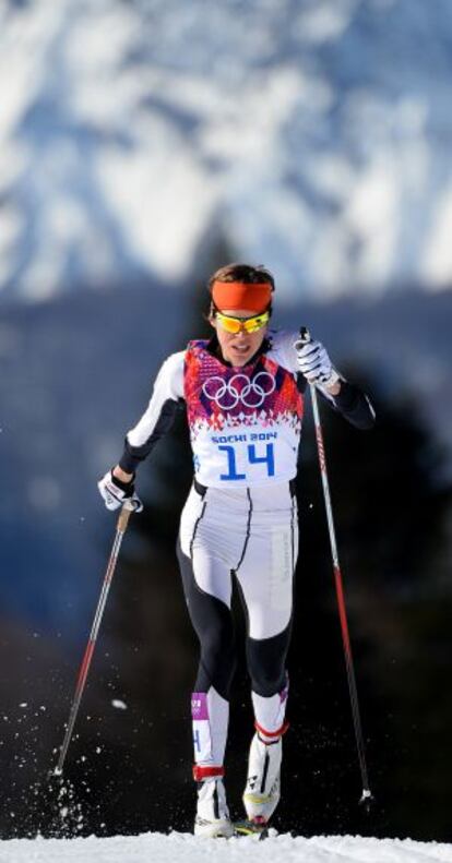 Laura Orgué of Spain in a cross-country skiiing event at the Sochi Winter Olympics.