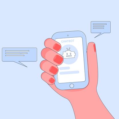 AI Chatbot usage illustration concept shows people using the AI Chatbot on the smartphone for communication with the AI like talking with human for asking questions and getting the information.