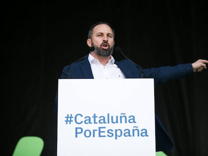 Santiago Abascal, durante un acto de campaña en Barcelona el pasado 30 de marzo.