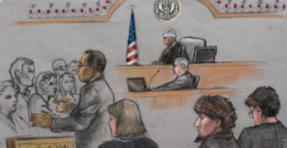 Escena del juicio a Tsarnaev, segundo por la derecha.
