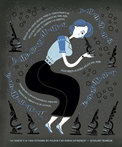 Rosalind Franklin, dibujada por Rachel Ignotofsky. 