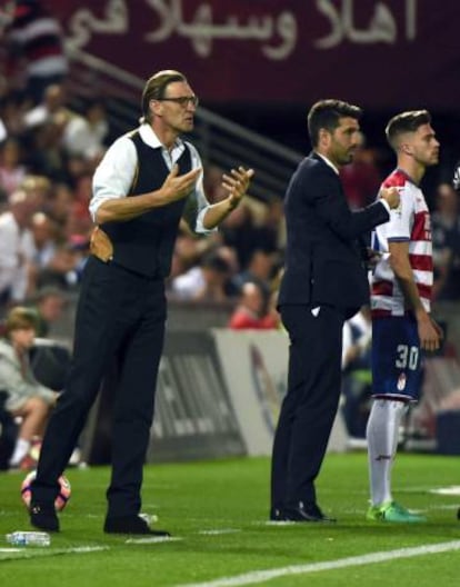 Tony A.dams, técnico del Granada, da instrucciones desde la banda