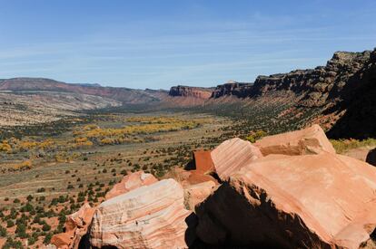 El presidente de Estados Unidos, Donald Trump, firmó este lunes en Utah la mayor reducción de terrenos federales en la historia del país. Trump anunció que el 85% del Monumento Nacional Bears Ears y la mitad de Grand Staircase-Escalante dejarían de ser propiedad federal. En la imagen, Comb Wash corta de norte a sur a través de Cedar Mesa en el Monumento Nacional de Bears Ears en Utah.