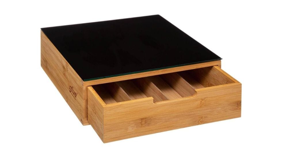 Cajón de bambú para cápsulas Nespresso y Dolce Gusto.