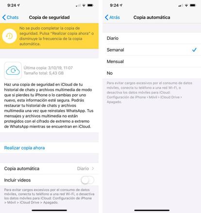 WhatsApp backup de los chats en iOS.