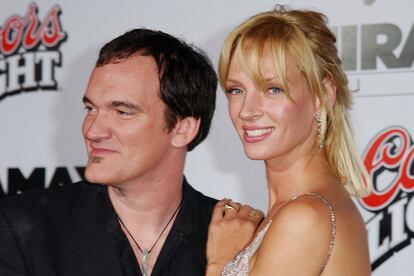Quentin Tarantino y Uma Thurman durante la promoción de Kil Bill en 2003.