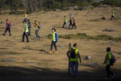 Un grupo de la Guardia Civil y voluntarios, durante una batida en el monte de A Curota, en 2016.