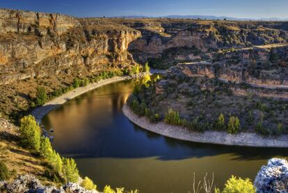 El río Duratón surca la provincia de Segovia entre cañones de hasta 100 metros de profundidad en los que se retuerce formando cerradas hoces. Los buitres leonados, con una envergadura de 2,5 metros, sobrevuelan esta zona, que también acoge águilas y halcones, entre otras especies. La espectacularidad del paisaje está coronada por la ermita de San Frutos, patrón de Segovia, y su antiguo cementerio. Una forma original de visitar las hoces es remando en una piragüa por el río (naturaltur.com).