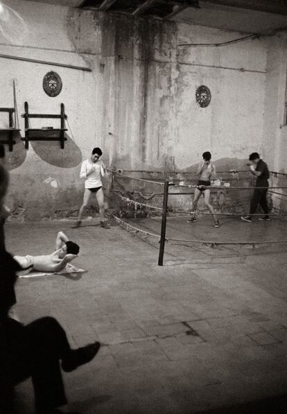 Foto del libro 'Neutral corner', con textos del gran escritor Ignacio Aldecoa y fotos de Masats, sobre los ambientes del boxeo en Madrid.