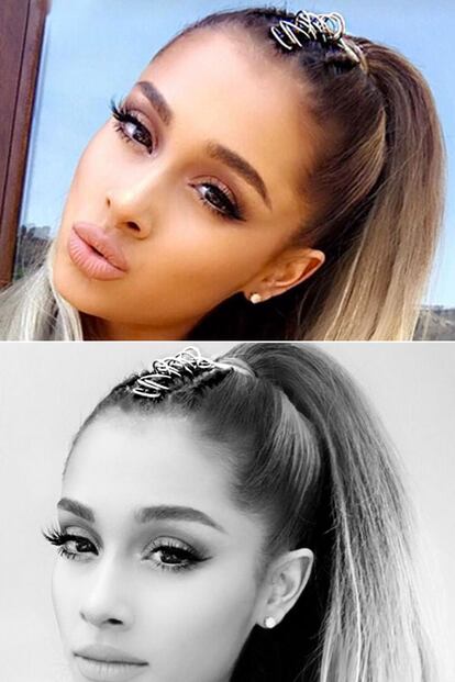Ariana Grande es otro de los rostros conocidos a los que hemos visto recientemente con el pelo plagado de aritos.