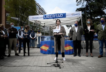 La candidata del PP a la presidencia de la Comunidad de Madrid, Isabel Díaz Ayuso, en un acto electoral.