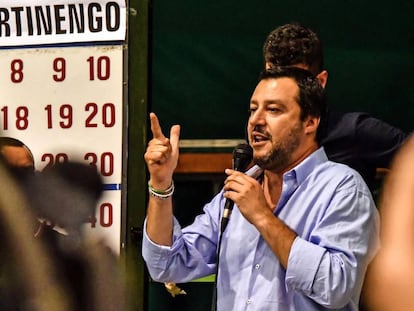 El líder populista, Matteo Salvini, durante una conferencia de la Liga en Italia el pasado 26 de mayo.