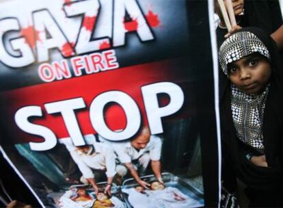 Manifestación en Bombay contra el conflicto de Gaza.