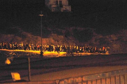 Immigrants filing toward the Ceuta border early on Tuesday. 