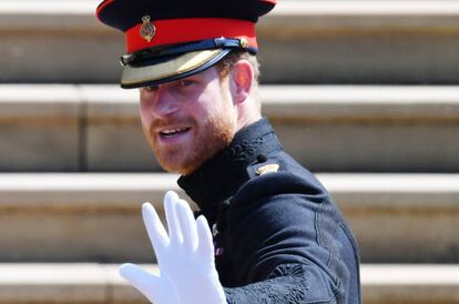 El príncipe Harry a su llegada a la capilla de San Jorge para casarse con Meghan Markle.