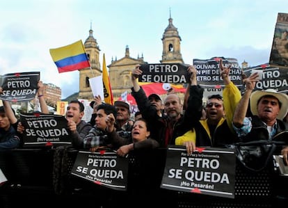 Followers of Gustavo Petro at a protest in Bogotá.