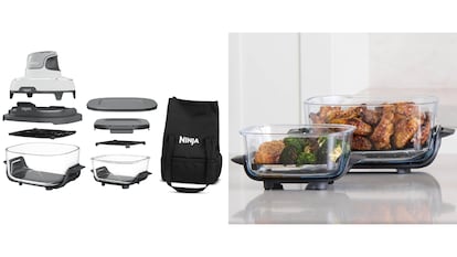 Esta freidora de aire Ninja Crispi tiene dos recipientes de cristal de distintos tamaños que se pueden transportar como tupper.