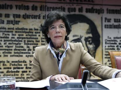 La ministra de Educación y portavoz del Gobierno, Isabel Celaá, la pasada semana en el Senado.