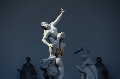 Abduction of the Sabine Women, a sculpture by Giambologna at Piazza della Signoria in Florence, Italy.