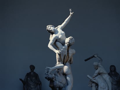 Abduction of the Sabine Women, a sculpture by Giambologna at Piazza della Signoria in Florence, Italy.