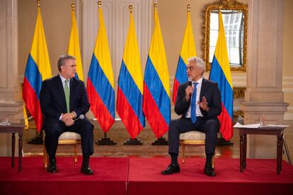 El presidente de Colombia, Iván Duque, y su ministro de Ambiente, Ricardo Lozano, durante la celebración del Día Mundial del Medio Ambiente.