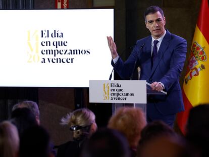 El presidente del Gobierno, Pedro Sánchez, durante el acto en la sede del Instituto Cervantes en Madrid, este miércoles.
