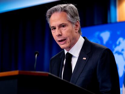 Secretary of State Antony Blinken speaks at a briefing on the 2022 Country Reports on Human Rights Practices at the State Department in Washington, on March 20, 2023.