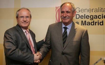 José Ignacio Cuervo, en la presa de possessió com a delegat de la Generalitat a Madrid amb José Montilla.