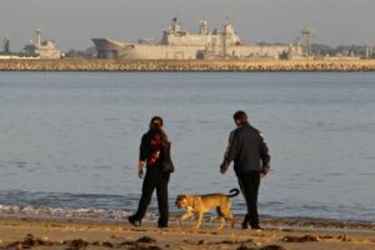 A view of the Rota base from the beach.