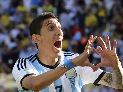 Di Mar&iacute;a celebra su gol a Suiza.