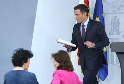 Pedro Sánchez tras el Consejo de Ministros de este viernes. 