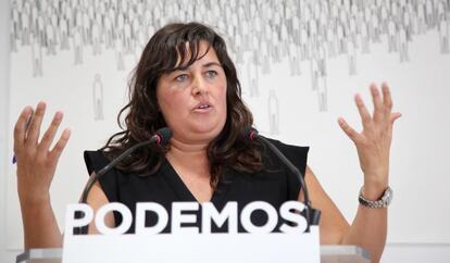 La secretaria de Acci&oacute;n Institucional de Podemos, Auxiliadora Honorato, durante la rueda de prensa de hoy. 