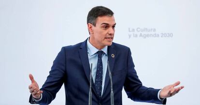 Pedro Sánchez, durante su intervención en un acto, este jueves en Madrid.