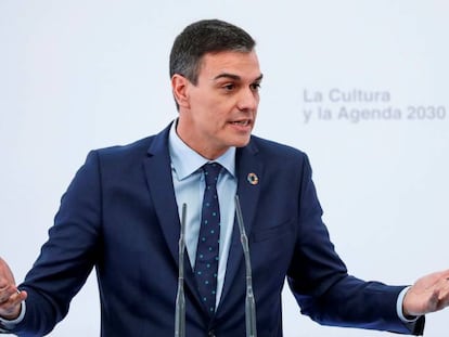 Pedro Sánchez, durante su intervención en un acto, este jueves en Madrid.