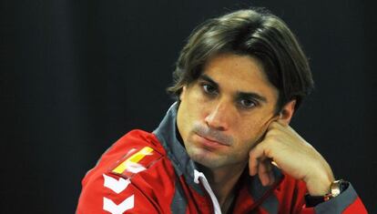 David Ferrer en la conferencia de prensa en Praga.