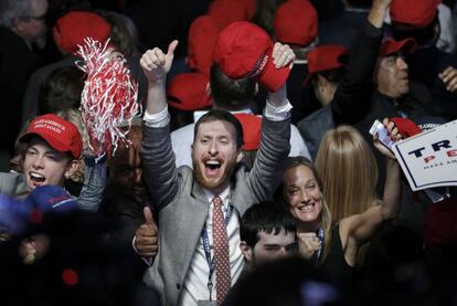 Votantes republicanos celebran la victoria de Donald Trump, en Nueva York.