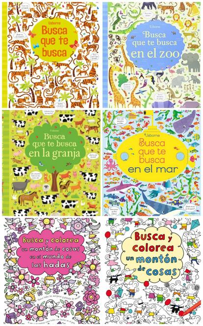 Tigres dormidos, serpies idnticas o un grupo de calamares en el que uno destaca por su color especial. Decenas de detalles en las coloridas escenas que proponen los libros 'Busca que te busca', de Ediciones Usborne. El zoo, la granja, el bosque o la selva son algunos de los parajes a los que los libros llevarn a sus primeros lectores.