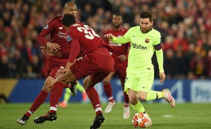 Leo Messi, en el partido de Champions contra el Liverpool. 