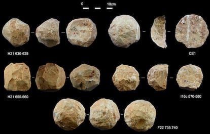 Muestras arqueológicas tomadas en Qesem, Israel, del paleolítico inferior.