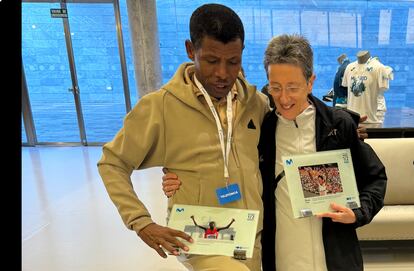 Haile Gebrselassie y Rosa Mota, en telefónica el jueves pasado.